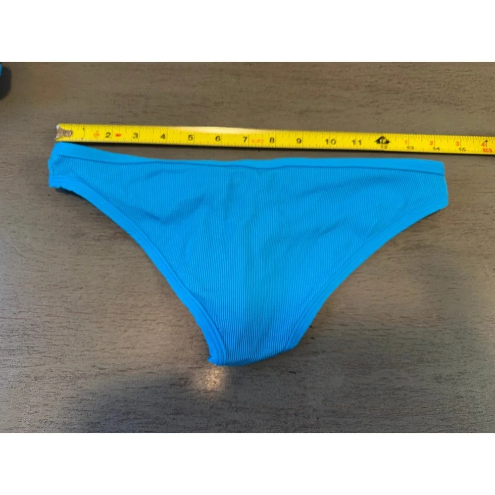L Space Ribbed Bikini Bottom Turquoise Blue Low Rise Swim Small NWOT